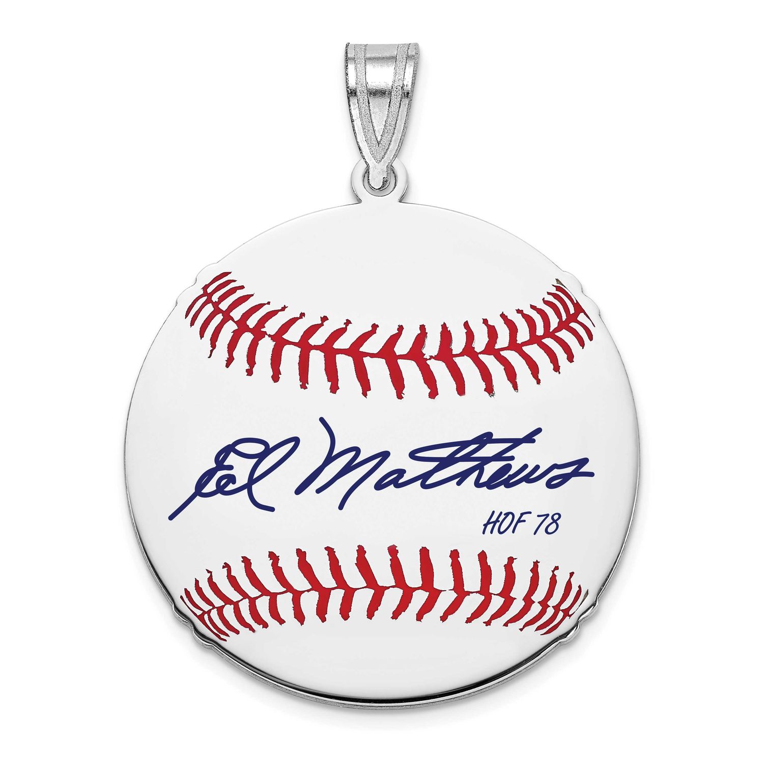 Eddie Mathews Hall of Fame Signature Medium Epoxy Baseball Pendant Sterling Silver SSHF10EM78, UPC: