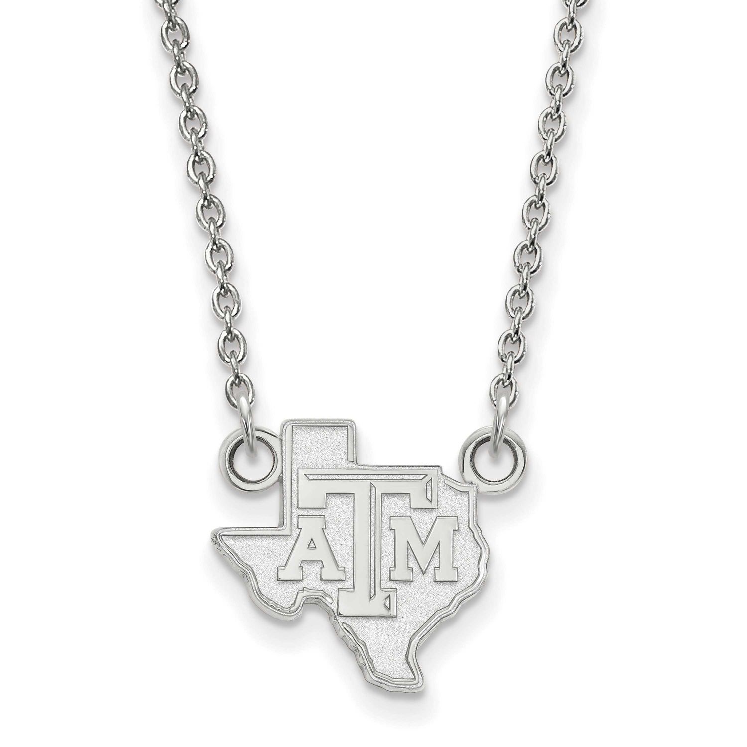 Texas A And M University State Outline Small Pendant 18 Inch Necklace Sterling Silver Rhodium-plate…