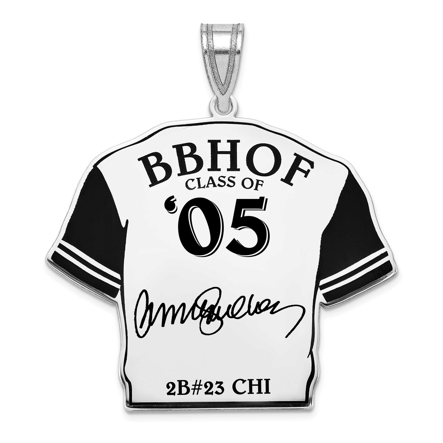 Ryne Sandberg Hall of Fame Signature Epoxy Jersey Pendant Sterling Silver SSHF01RS05, UPC: