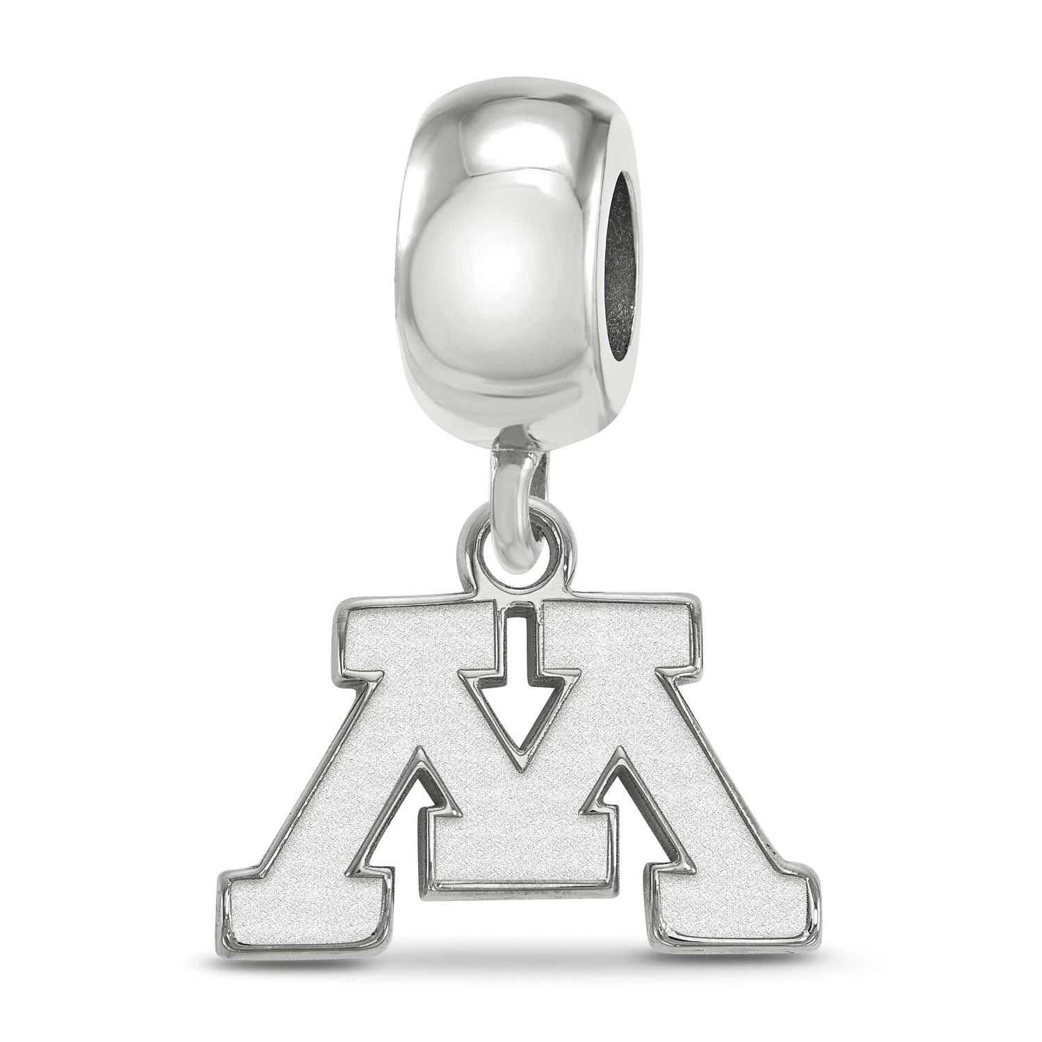 University of Minnesota Letter M Extra Small Dangle Bead Charm Sterling Silver Rhodium-plated SS014…