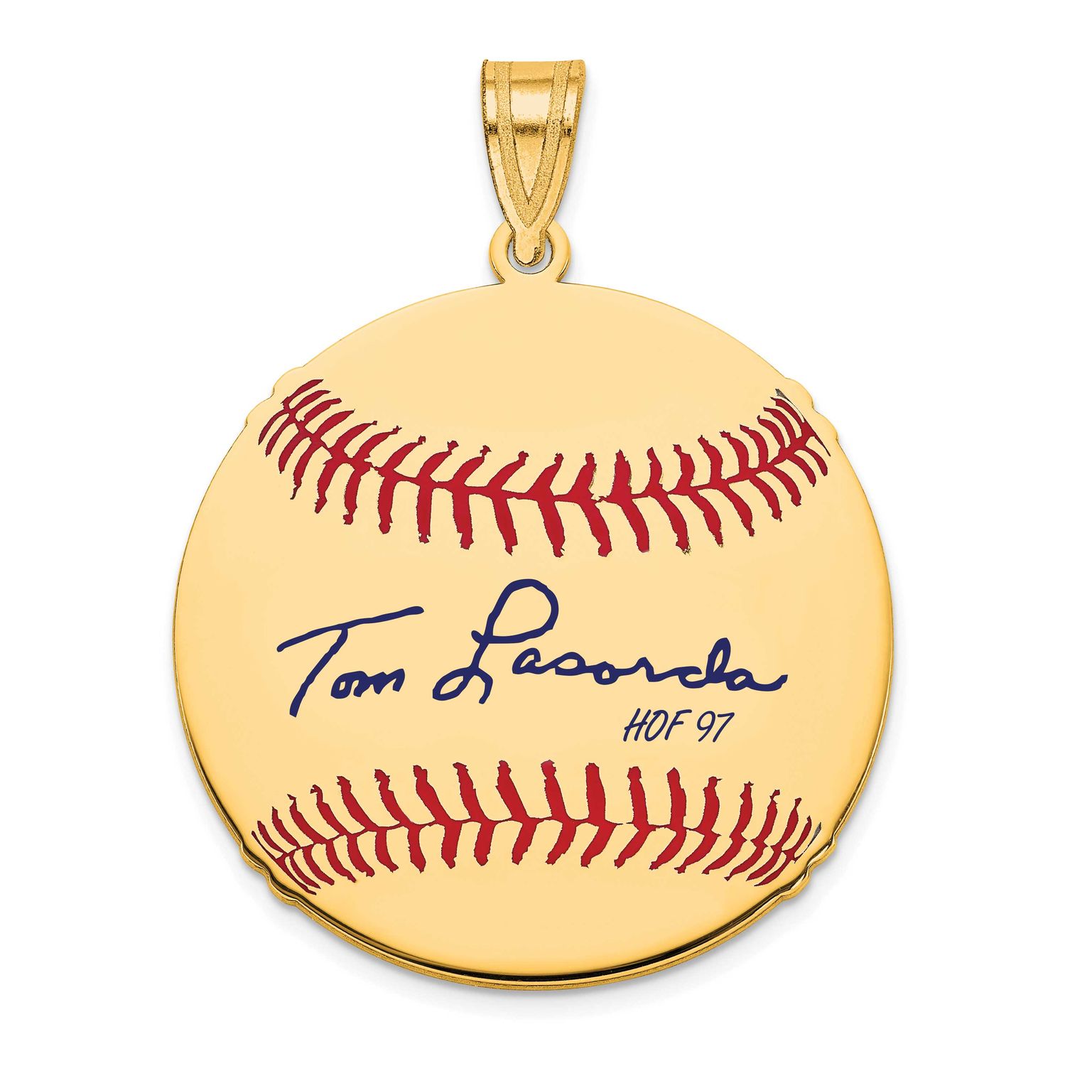 Tom Lasorda Hall of Fame Signature Medium Epoxy Baseball Pendant 10k Gold 1YHF10TL97, UPC: