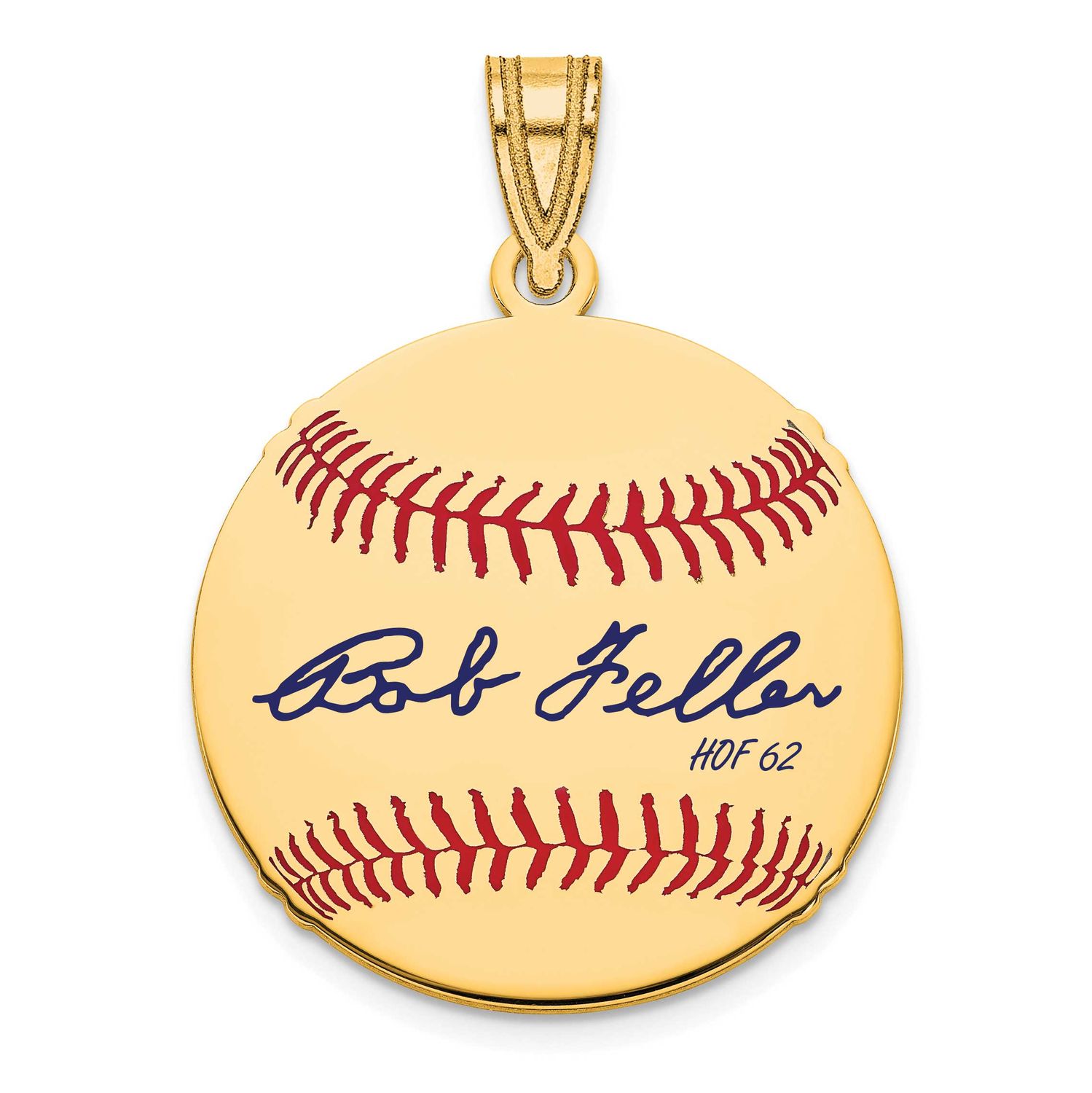 Bob Feller Hall of Fame Signature Small Epoxy Baseball Pendant 10k Gold 1YHF11BF62, UPC: