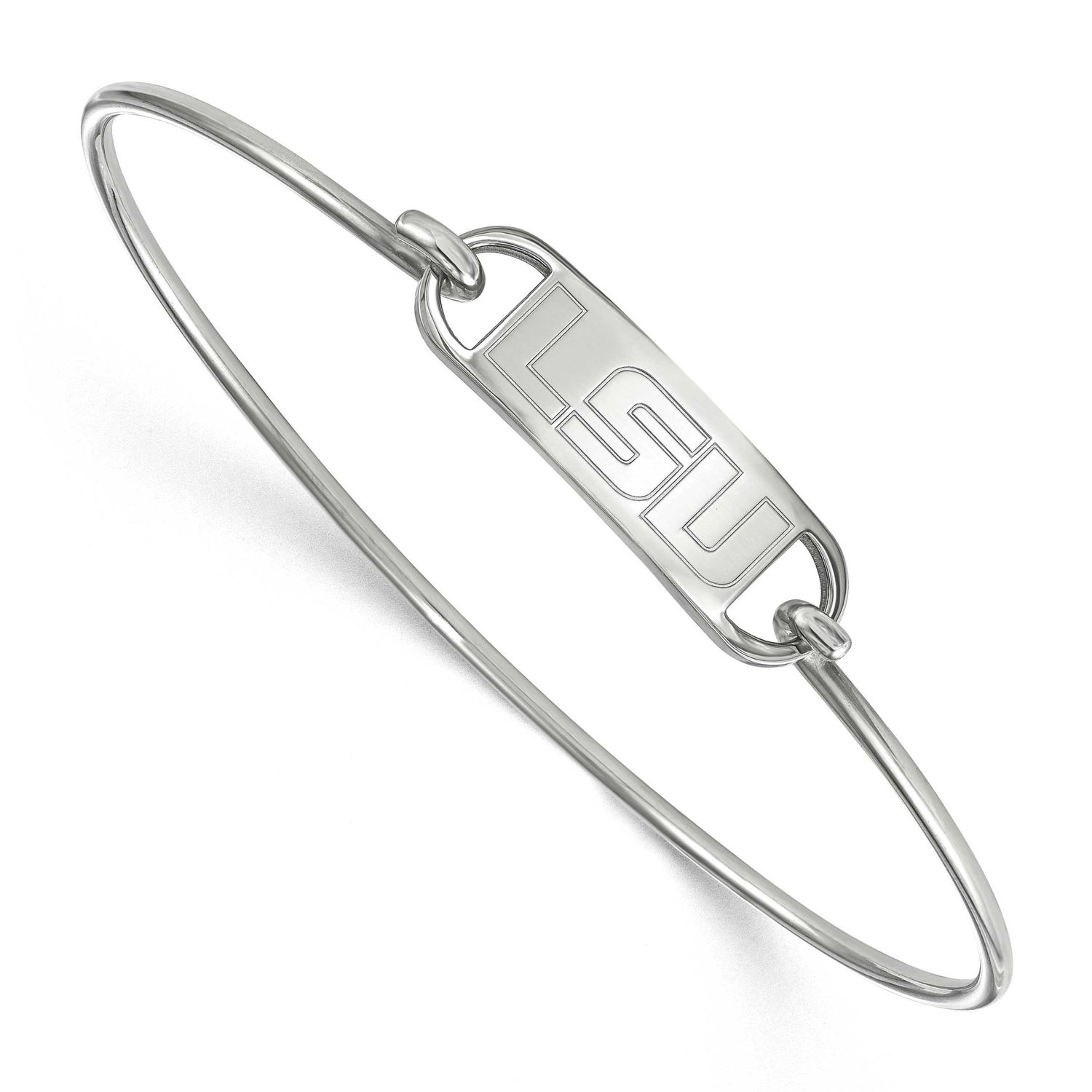 Louisiana State University L-S-U Small Center 7 Inch Wire Bangle Sterling Silver Rhodium-plated SS0…