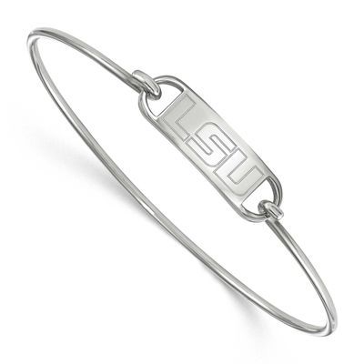 Louisiana State University L-S-U Small Center 7 Inch Wire Bangle Sterling Silver Rhodium-plated SS0…