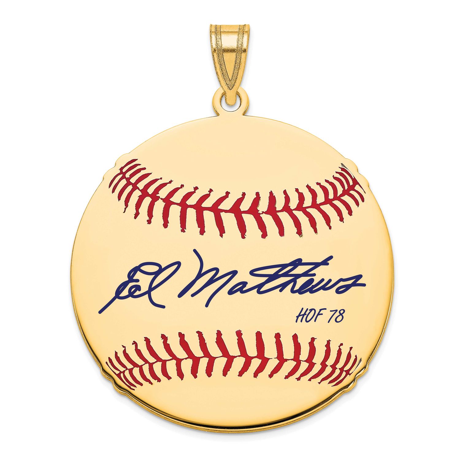 Eddie Mathews Hall of Fame Signature Large Epoxy Baseball Pendant Gold-plated Sterling Silver GPHF0…