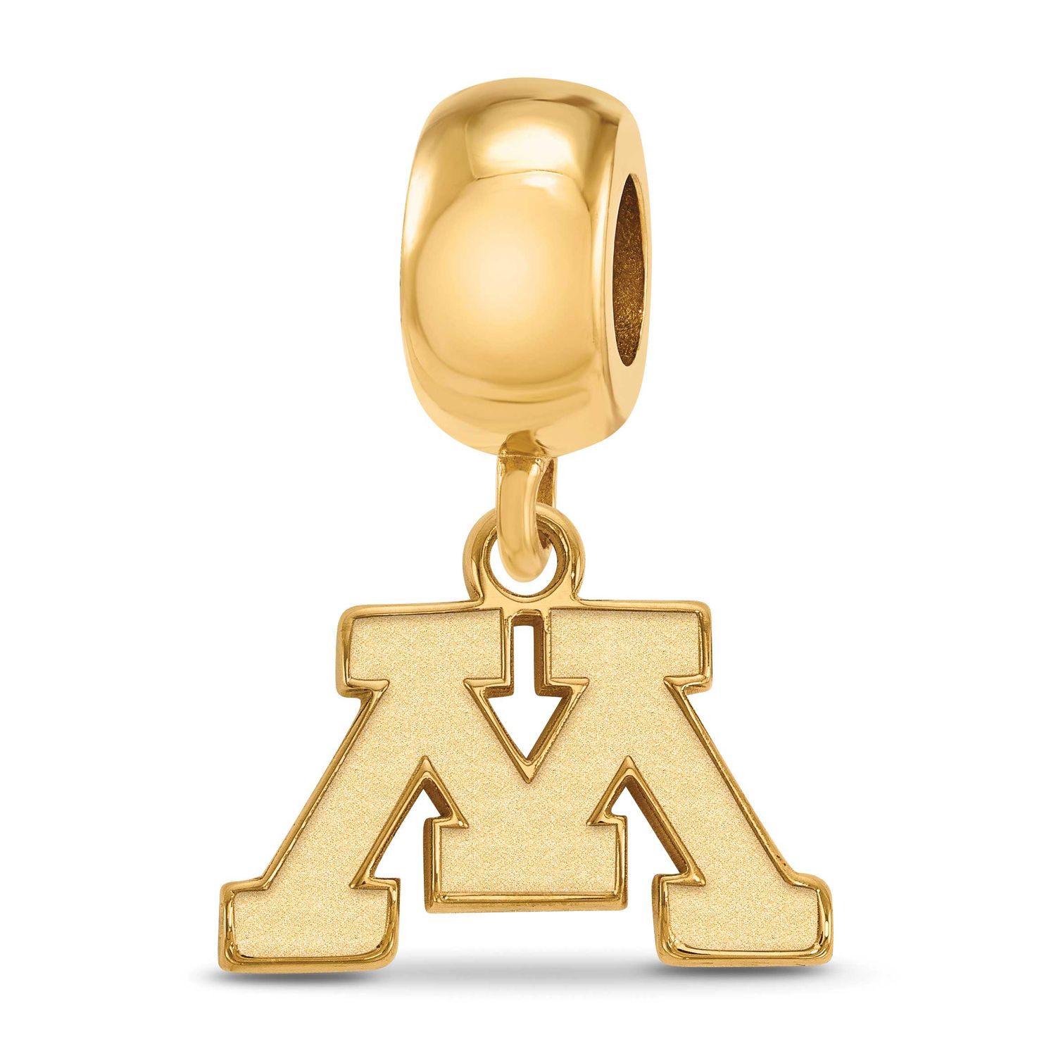 University of Minnesota Letter M Extra Small Dangle Bead Charm Gold-plated Sterling Silver GP014UMN…