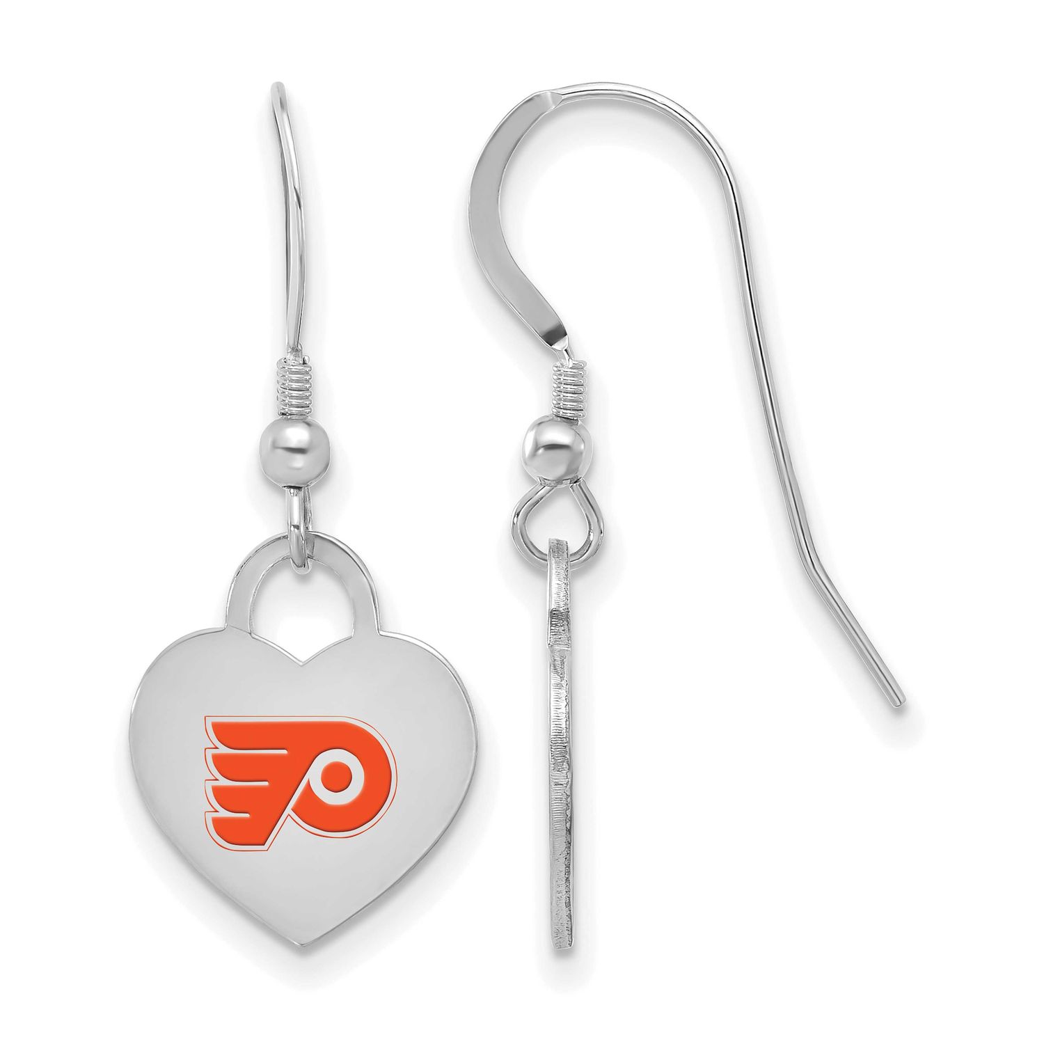 NHL Philadelphia Flyers Enamel Heart Dangle Earrings Sterling Silver Rhodium-plated SS129FLY, UPC: …