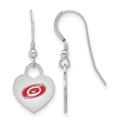 NHL Carolina Hurricanes Enamel Heart Dangle Earrings Sterling Silver Rhodium-plated SS129HUR, UPC: …