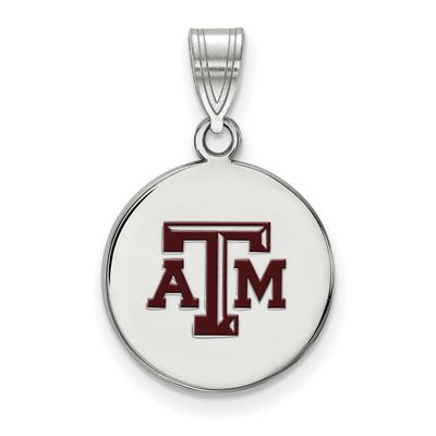 Texas A And M University T-A-M Medium Enameled Disc Pendant Sterling Silver Rhodium-plated SS034TAM…