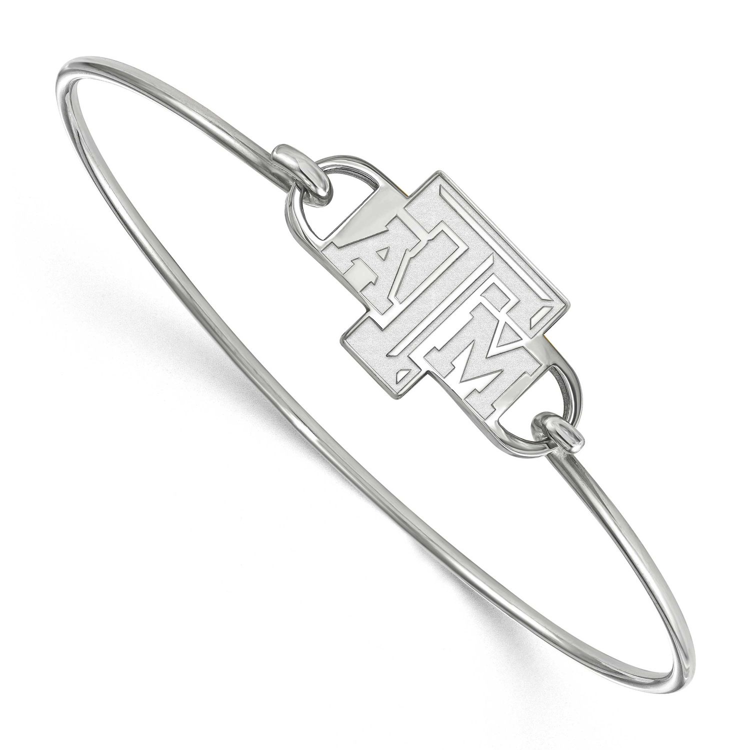 Texas A And M University T-A-M Small Center 7 Inch Wire Bangle Sterling Silver Rhodium-plated SS016…