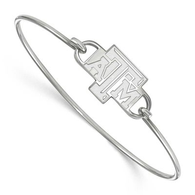 Texas A And M University T-A-M Small Center 7 Inch Wire Bangle Sterling Silver Rhodium-plated SS016…