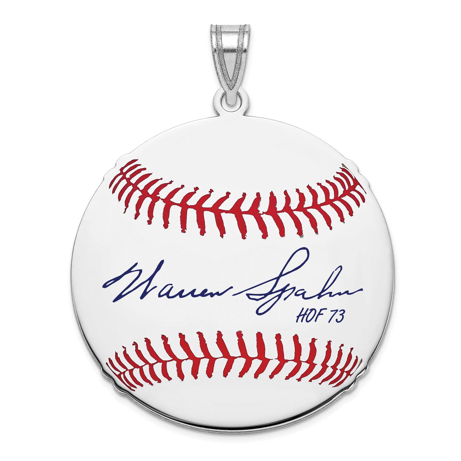 Warren Spahn Hall of Fame Signature Large Epoxy Baseball Pendant Sterling Silver SSHF02WS73, UPC: