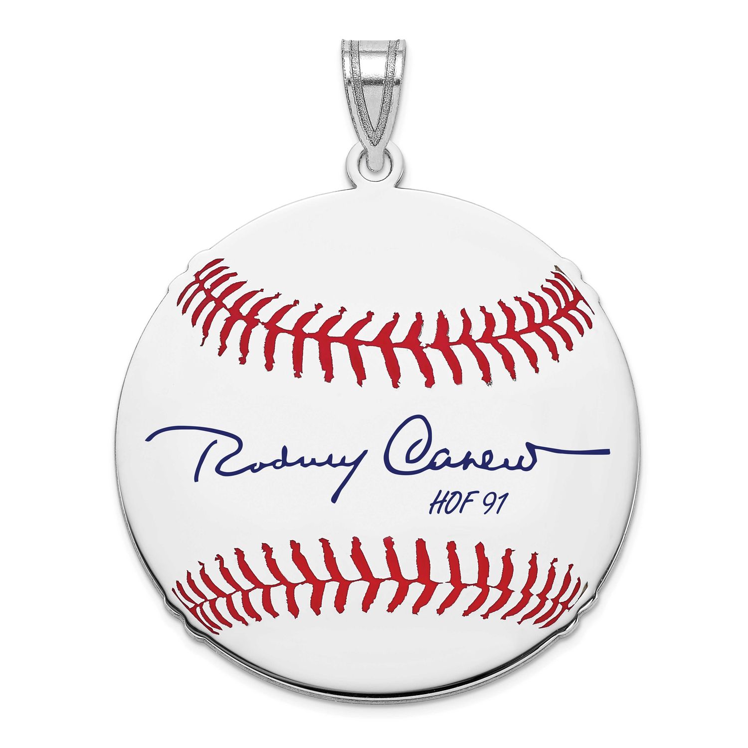 Rod Carew Hall of Fame Signature Large Epoxy Baseball Pendant Sterling Silver SSHF02RC91, UPC: