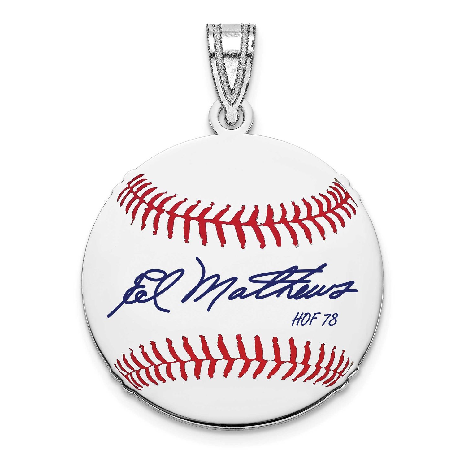 Eddie Mathews Hall of Fame Signature Small Epoxy Baseball Pendant Sterling Silver SSHF11EM78, UPC: