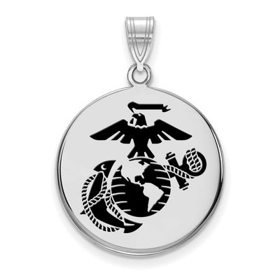 Large U.S. Marine Corps Epoxied Disc Pendant Sterling Silver Rhodium-plated SS023USMC, UPC: 1911014…