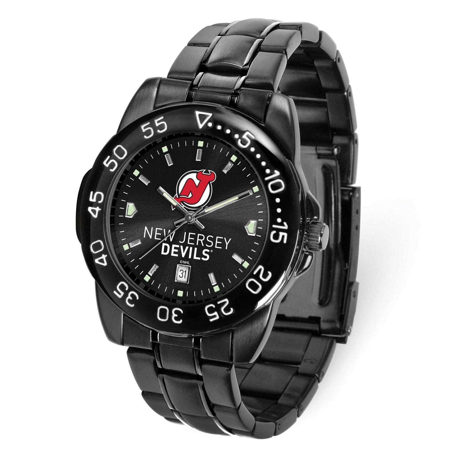 NHL New Jersey Devils Fantom Gunmetal Finish Alloy Watch with Date Gametime XWM3471, UPC: 826528677…