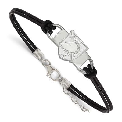 U.S. Military Academy Letter A Small Center Black Leather 7 Inch Bracelet with Extender Sterling Si…