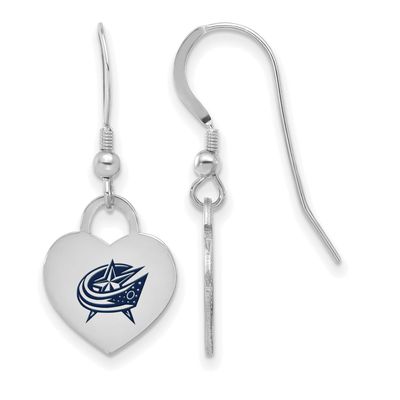 NHL Columbus Blue Jackets Enamel Heart Dangle Earrings  Sterling Silver Rhodium-plated SS129BJA, UP…