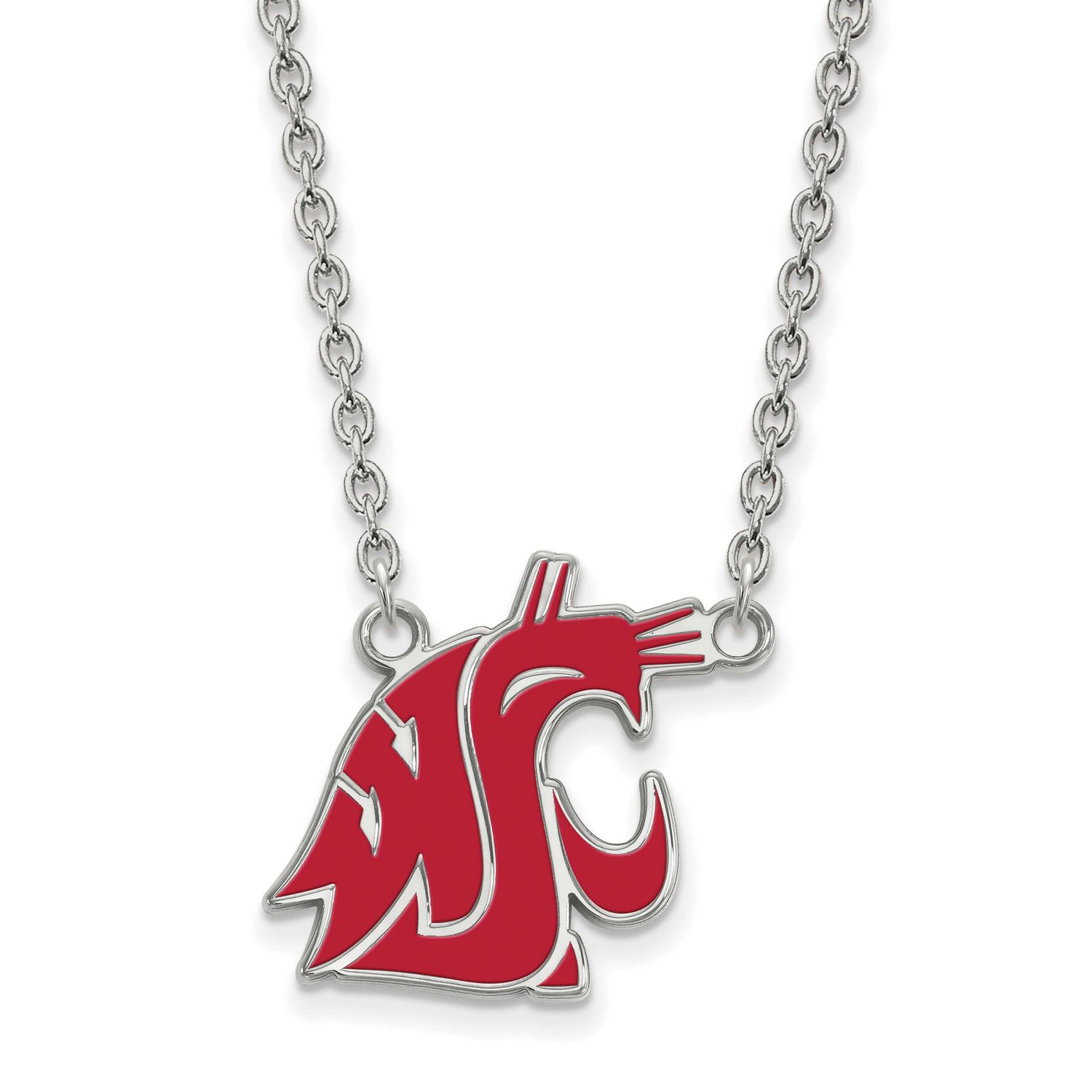 Washington State University Cougar Large Enameled Pendant 18 Inch Necklace Sterling Silver Rhodium-…