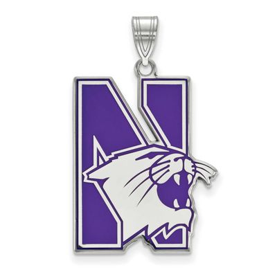 Northwestern University Extra Large Enameled Pendant Sterling Silver Rhodium-plated SS009NWU, UPC: …