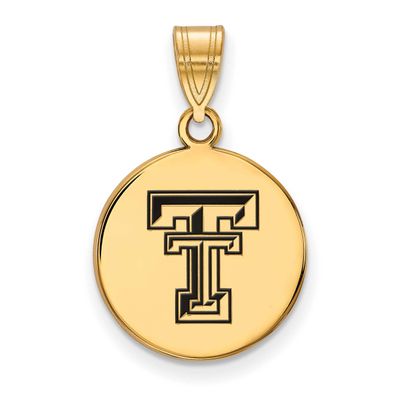 Texas Tech University T-T Medium Enameled Disc Pendant Gold-plated Sterling Silver GP040TXT, UPC: 8…
