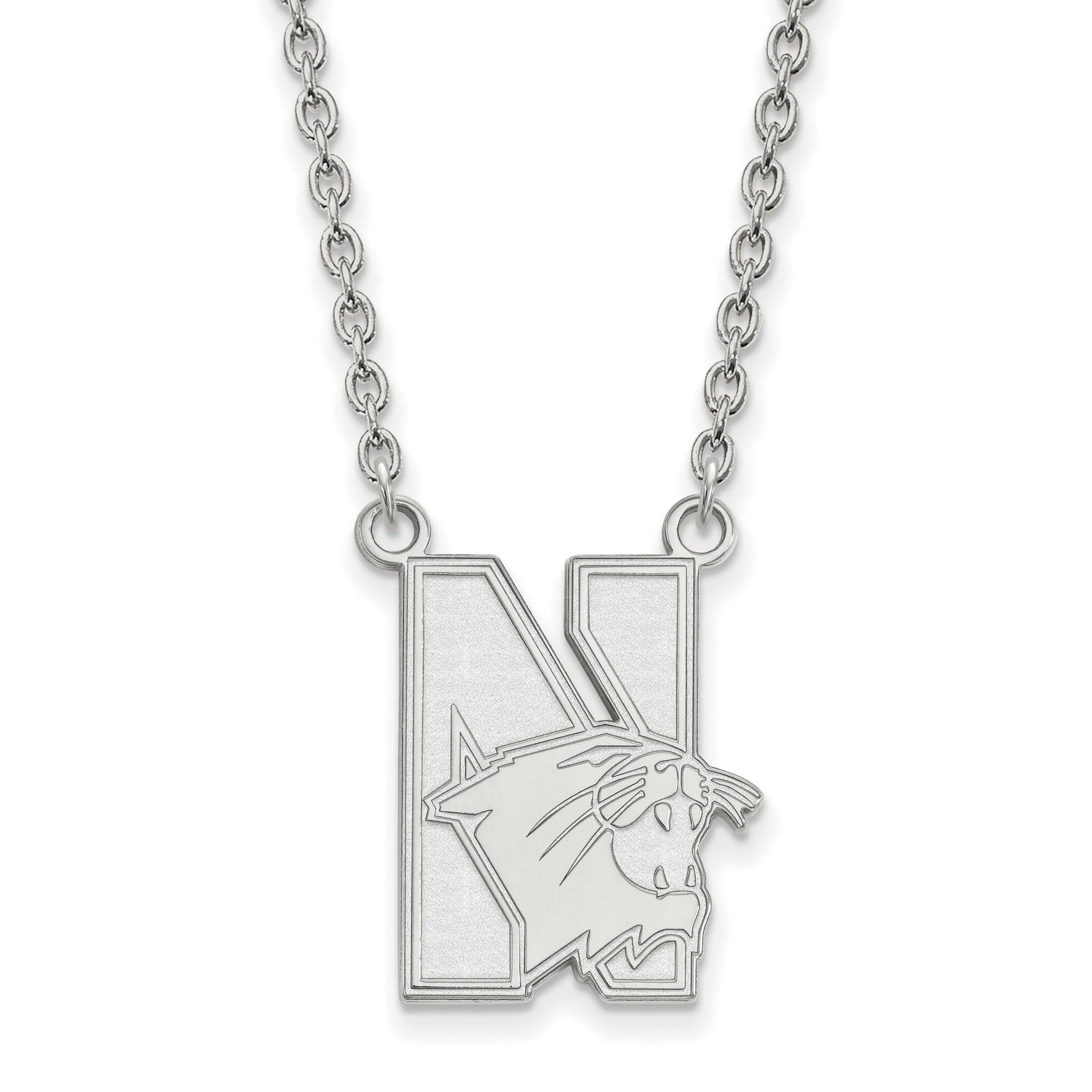 Northwestern University Large Pendant 18 Inch Necklace Sterling Silver Rhodium-plated SS008NWU-18, …