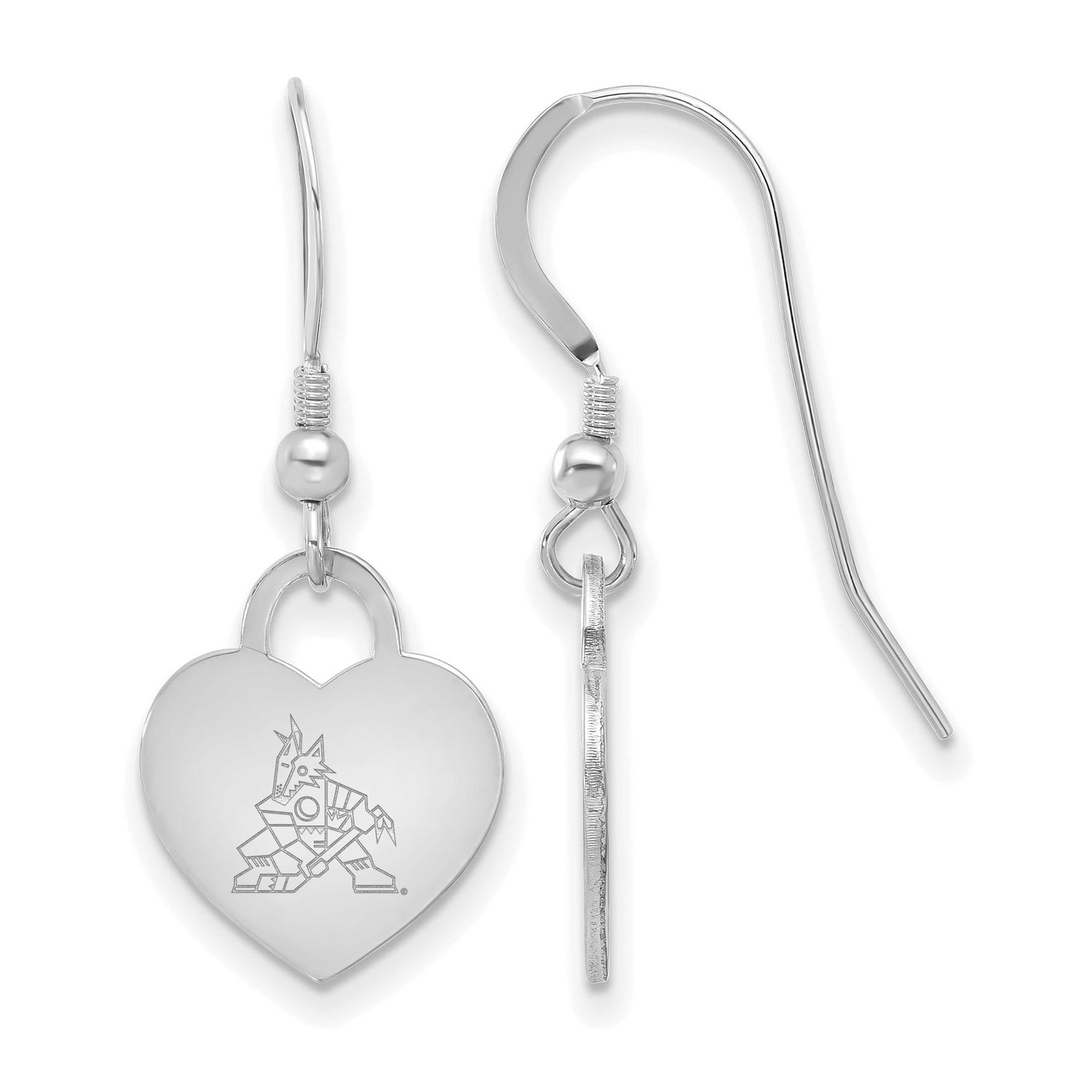 NHL Arizona Coyotes Heart Dangle Earrings Sterling Silver Rhodium-plated SS128COY, UPC: 196904184097