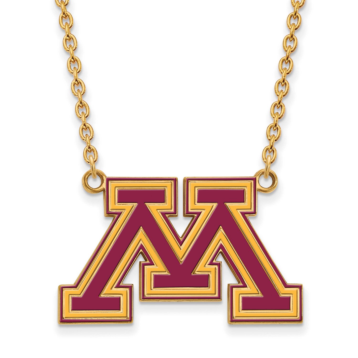 University of Minnesota Letter M Large Enameled Pendant 18 Inch Necklace Gold-plated Sterling Silve…