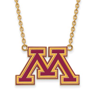 University of Minnesota Letter M Large Enameled Pendant 18 Inch Necklace Gold-plated Sterling Silve…