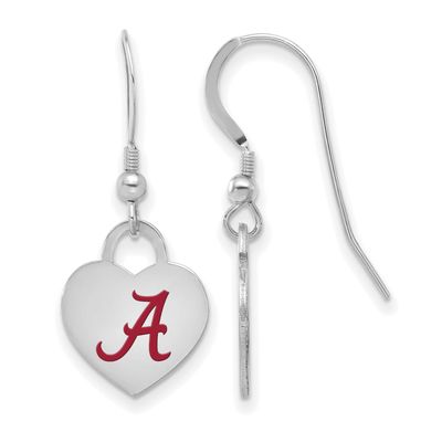 University of Alabama Enamel Heart Dangle Earrings Sterling Silver Rhodium-plated SS129UAL, UPC: 19…