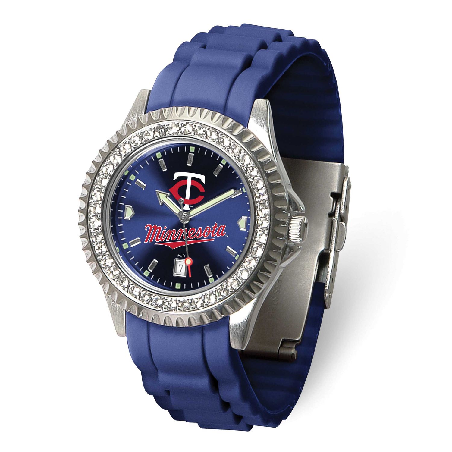 MLB Minnesota Twins Ladies Sparkle Crystal Bezel Silicone Strap Quartz Watch with Date Gametime XWL…