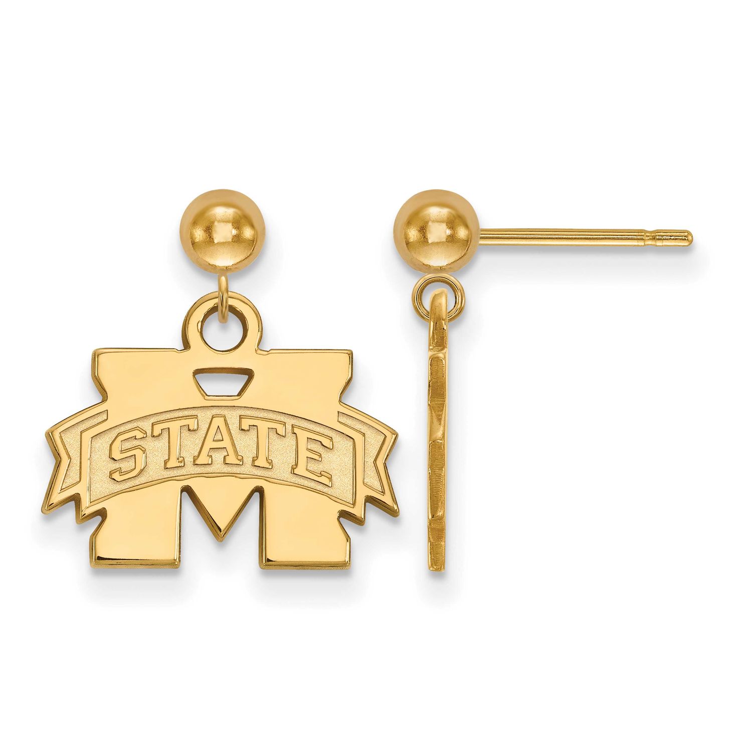 Mississippi State University Earrings Dangle B Gold-plated Sterling Silver GP010MSS, UPC: 886774911…