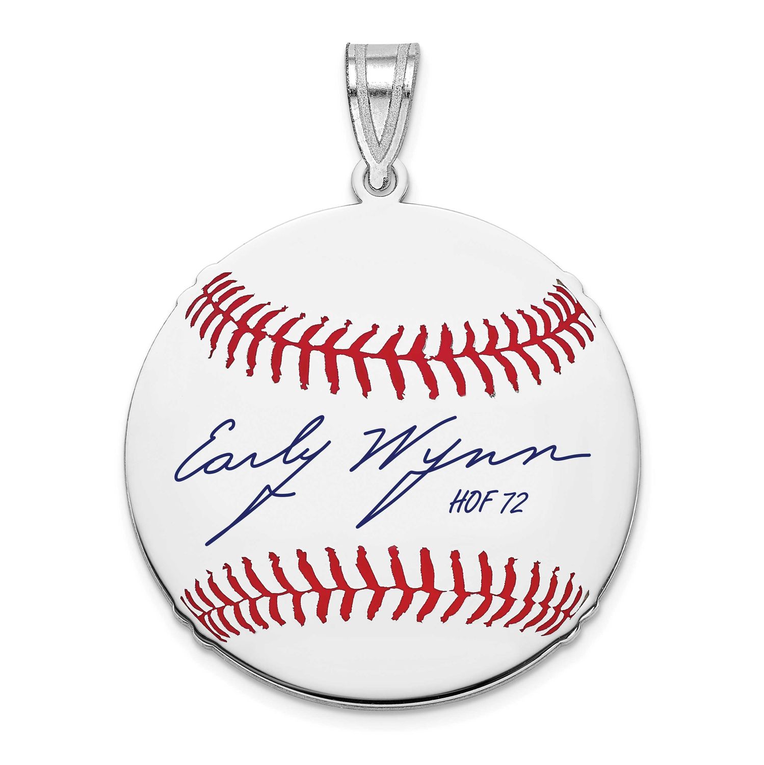 Early Wynn Hall of Fame Signature Medium Epoxy Baseball Pendant Sterling Silver SSHF10EW72, UPC: