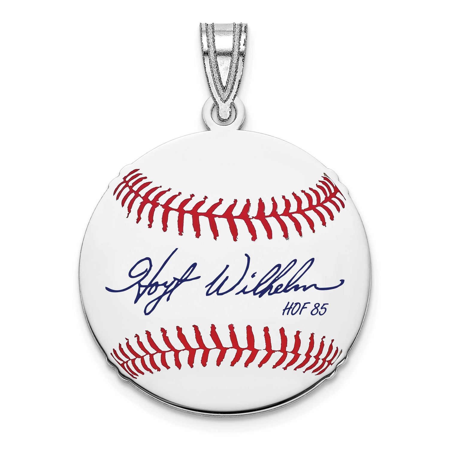 Hoyt Wilhelm Hall of Fame Signature Small Epoxy Baseball Pendant Sterling Silver SSHF11HW85, UPC: