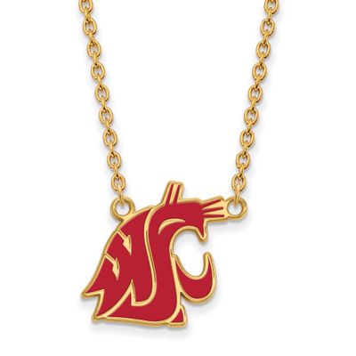 Washington State University Cougar Large Enameled Pendant 18 Inch Necklace Gold-plated Sterling Sil…
