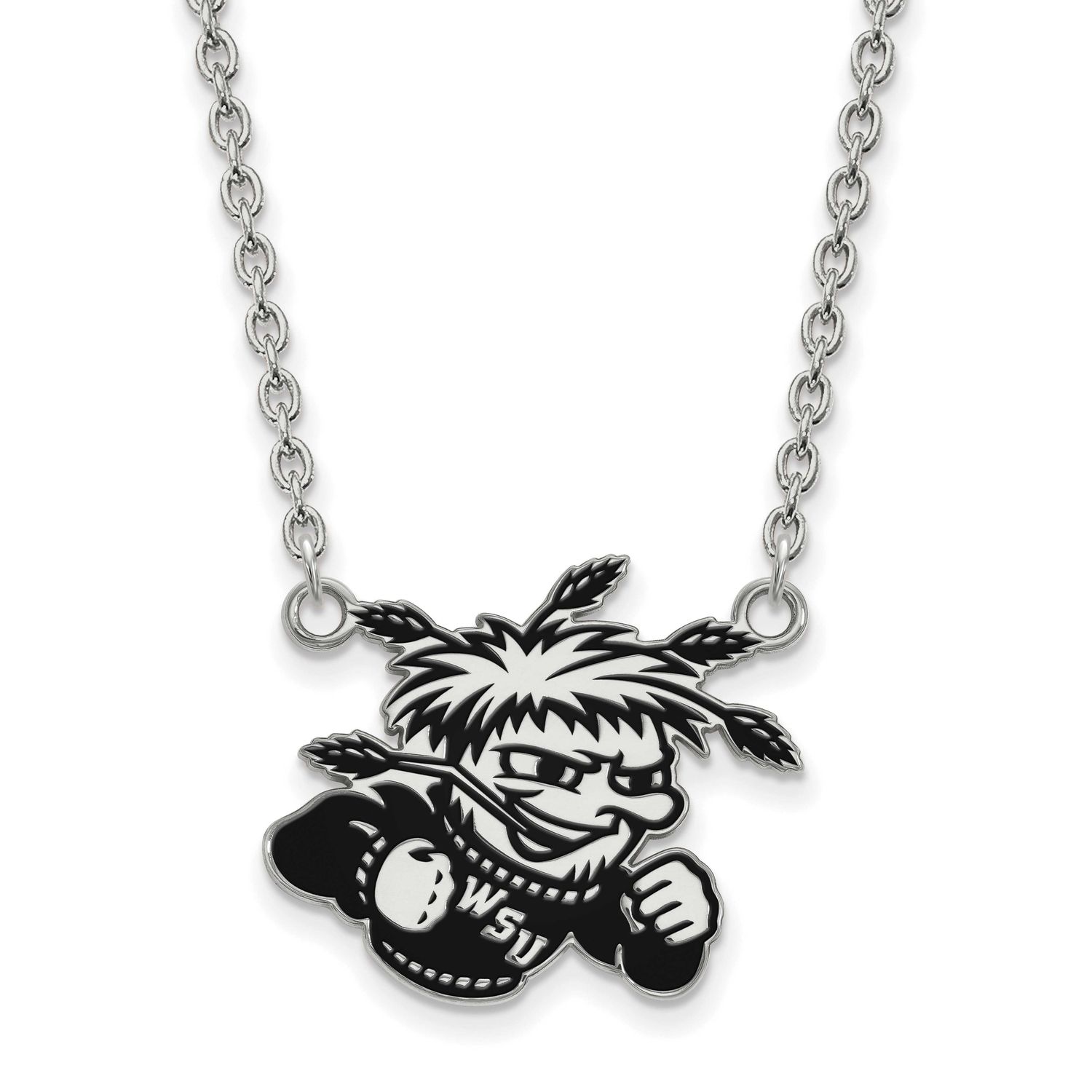 Wichita State University Wushock Enameled Large Pendant 18 Inch Necklace Sterling Silver Rhodium-pl…