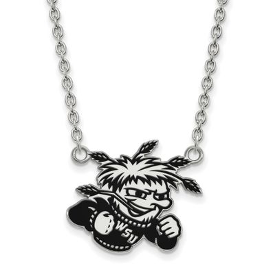 Wichita State University Wushock Enameled Large Pendant 18 Inch Necklace Sterling Silver Rhodium-pl…