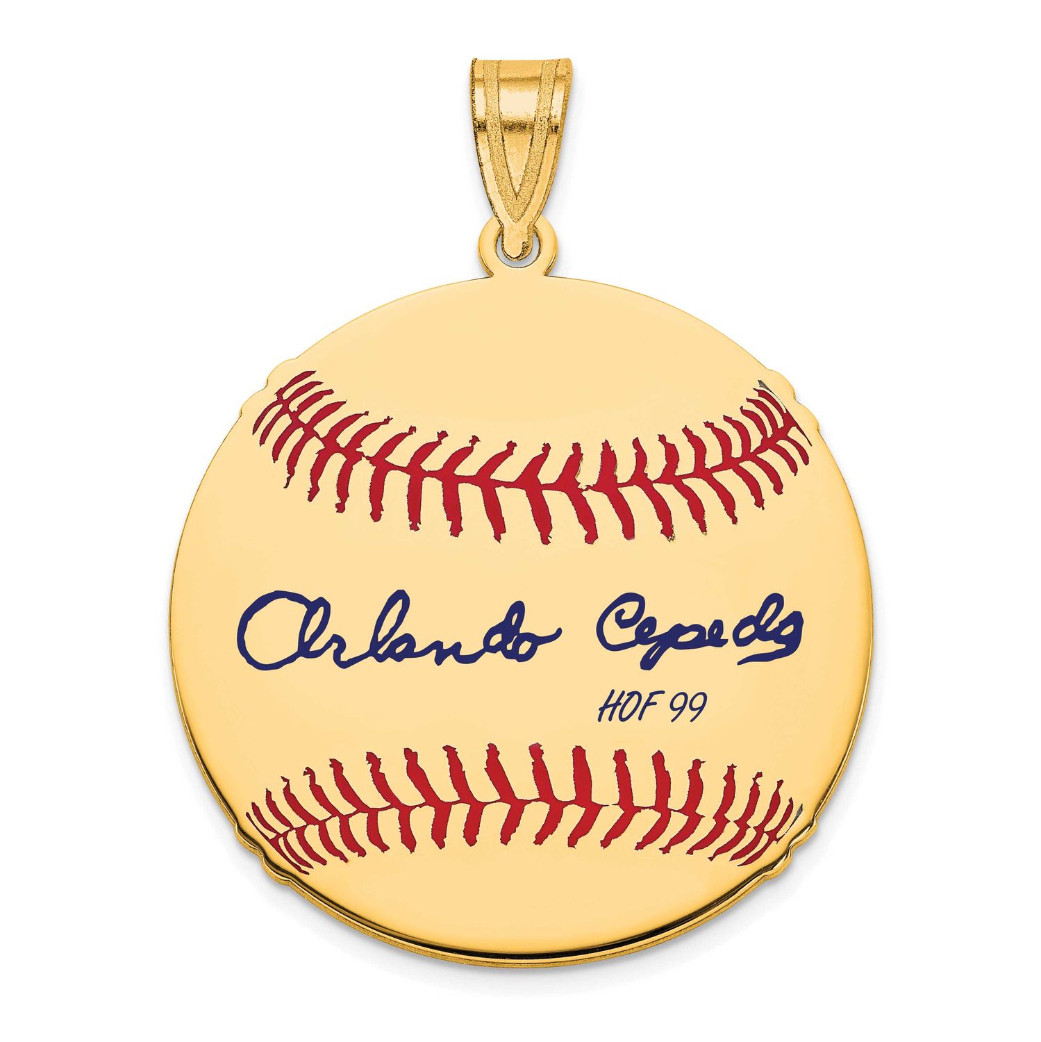 Orlando Cepeda Hall of Fame Signature Medium Epoxy Baseball Pendant 10k Gold 1YHF10OC99, UPC: