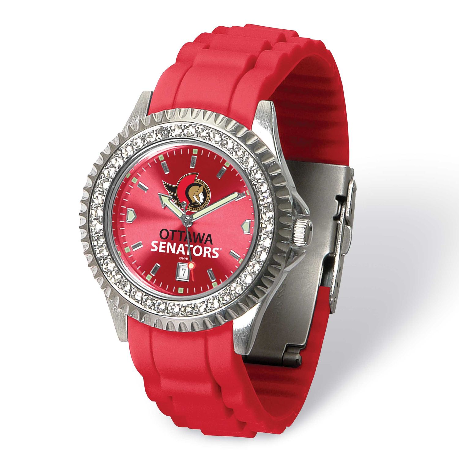 NHL Ottawa Senators Ladies Sparkle Crystal Bezel Silicone Strap Quartz Watch with Date Gametime XWL…