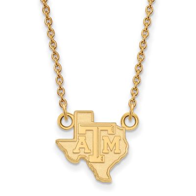 Texas A And M University State Outline Small Pendant 18 Inch Necklace Gold-plated Sterling Silver G…