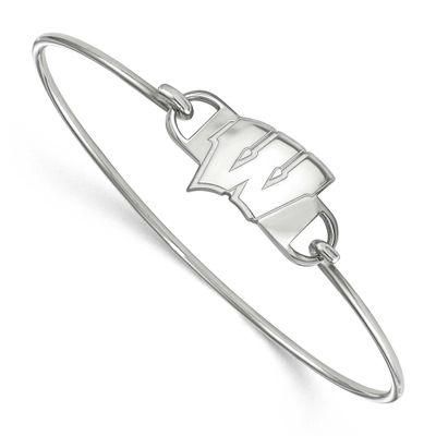 University of Wisconsin Letter W Small Center 7 Inch Wire Bangle Sterling Silver Rhodium-plated SS0…