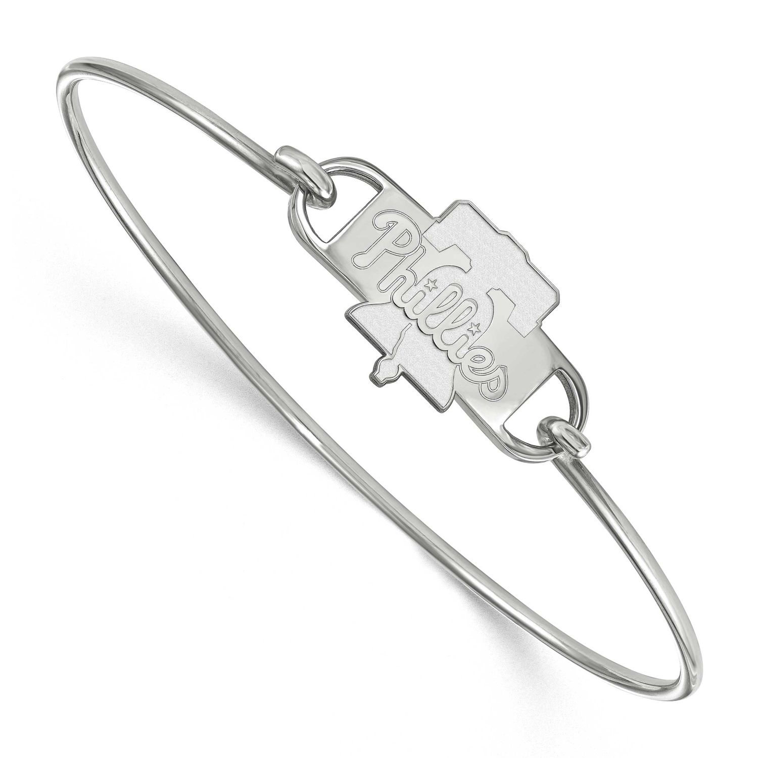 MLB Philadelphia Phillies Small Center 7 Inch Wire Bangle Sterling Silver Rhodium-plated SS008PHI-7…