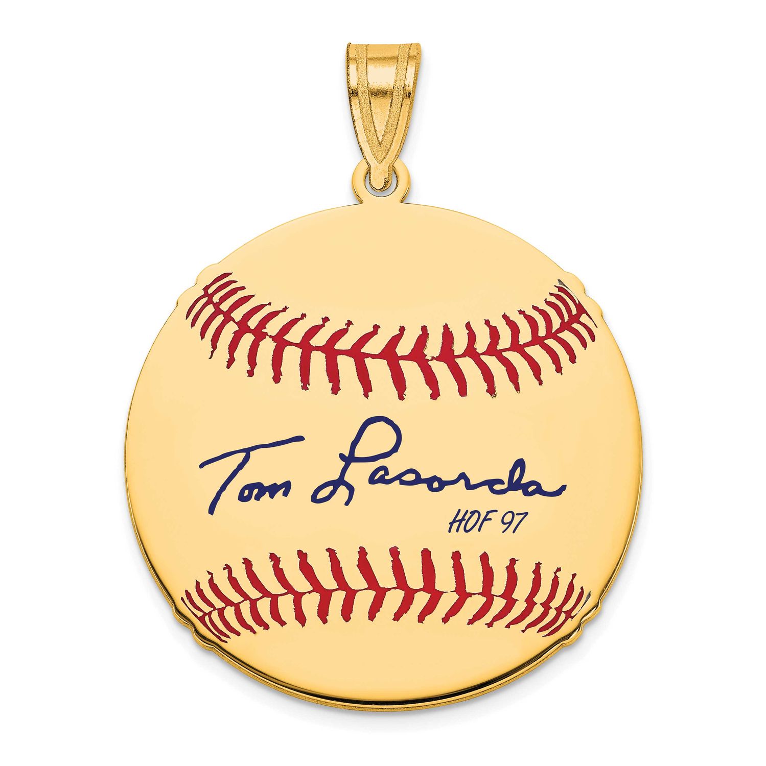 Tom Lasorda Hall of Fame Signature Medium Epoxy Baseball Pendant Gold-plated Sterling Silver GPHF10…