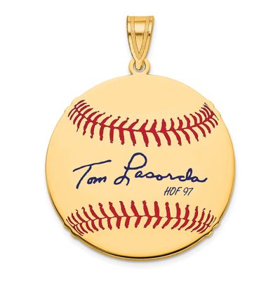 Tom Lasorda Hall of Fame Signature Medium Epoxy Baseball Pendant Gold-plated Sterling Silver GPHF10…
