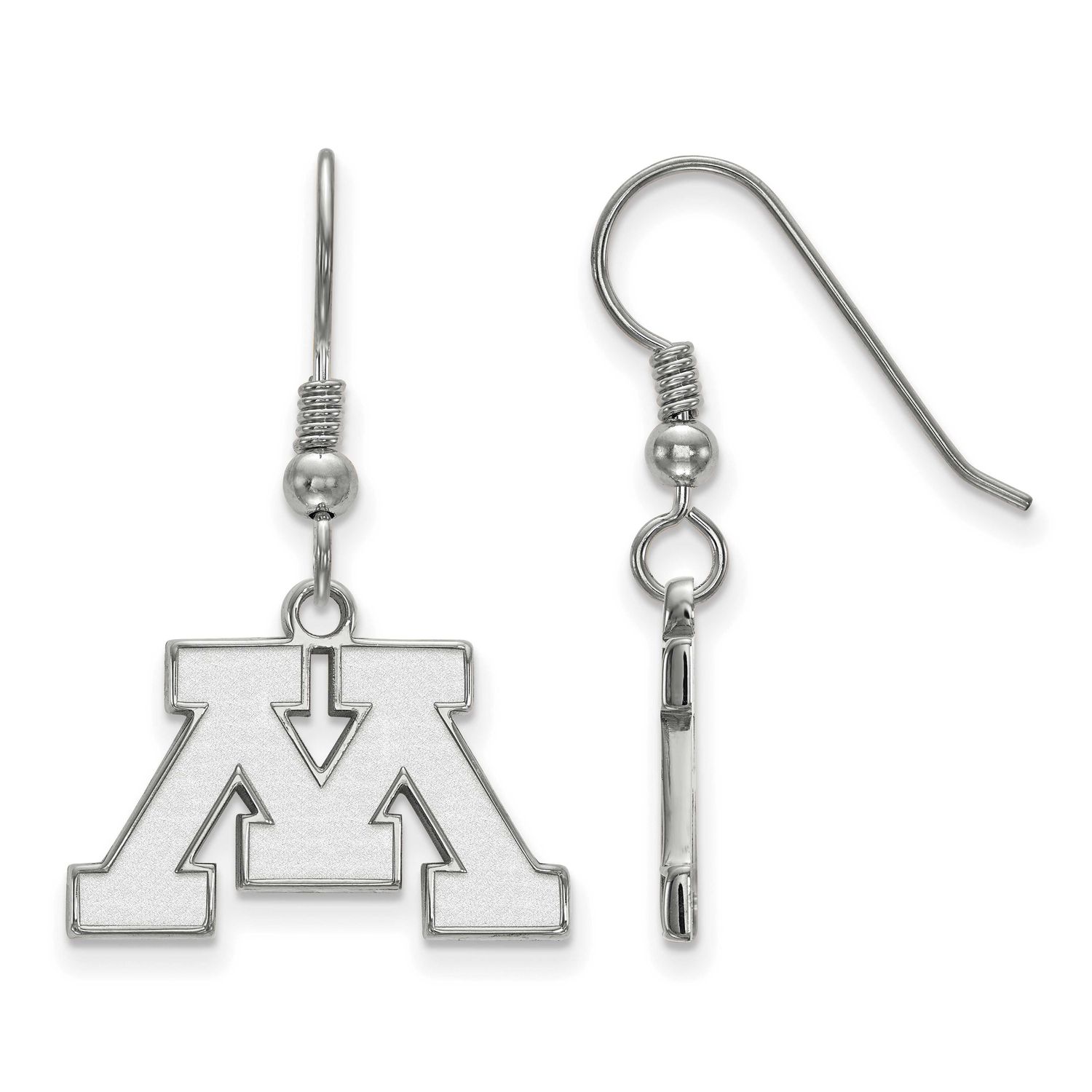University of Minnesota Letter M Small Dangle Wire Earrings Sterling Silver Rhodium-plated SS006UMN…