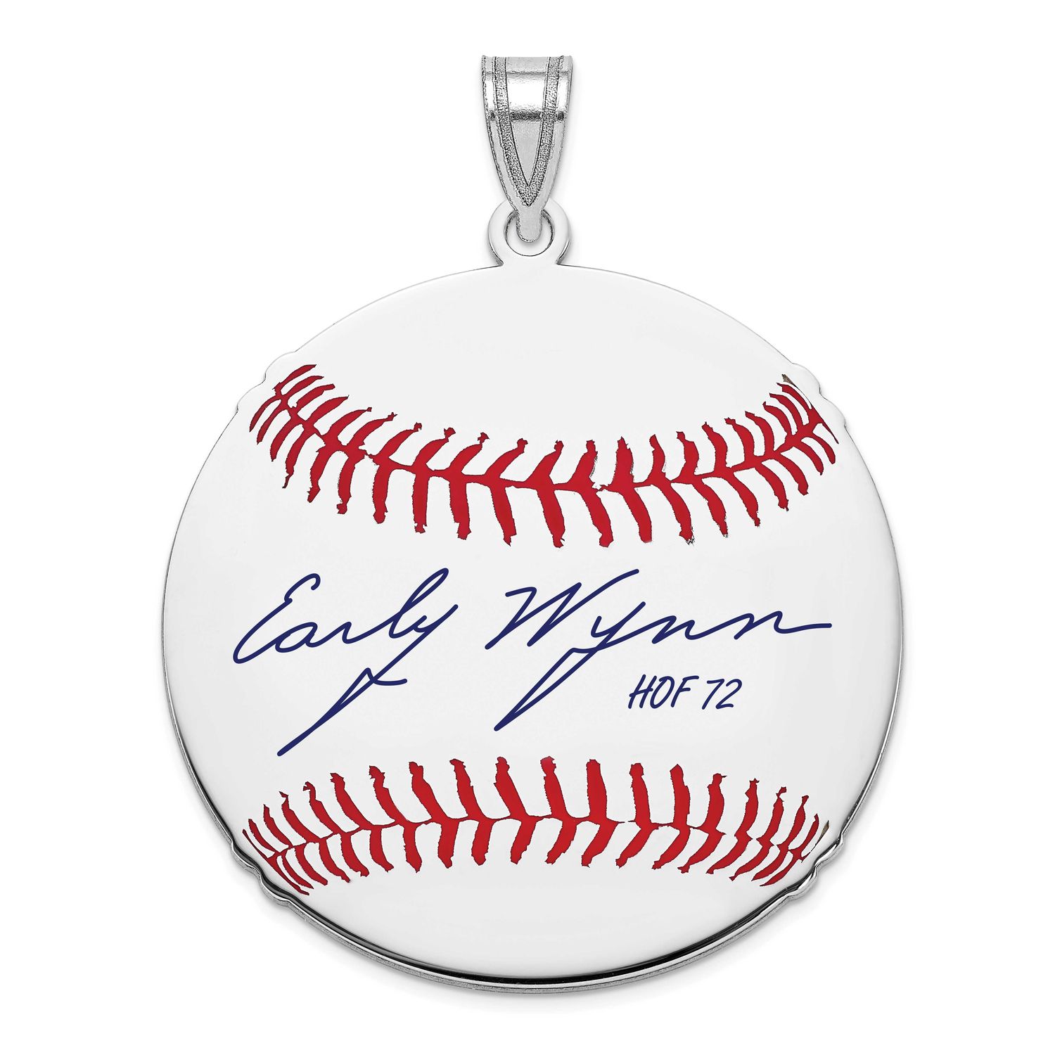 Early Wynn Hall of Fame Signature Large Epoxy Baseball Pendant Sterling Silver SSHF02EW72, UPC: