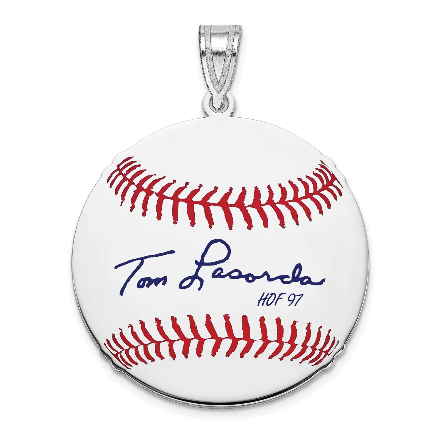 Tom Lasorda Hall of Fame Signature Medium Epoxy Baseball Pendant Sterling Silver SSHF10TL97, UPC: