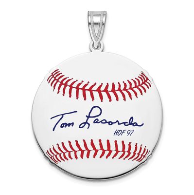 Tom Lasorda Hall of Fame Signature Medium Epoxy Baseball Pendant Sterling Silver SSHF10TL97, UPC: