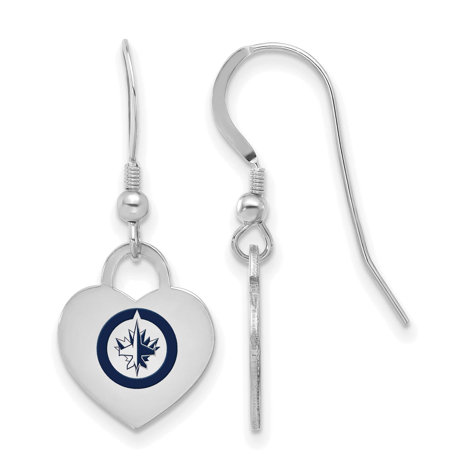 NHL Winnipeg Jets Enamel Heart Dangle Earrings Sterling Silver Rhodium-plated SS129JTS, UPC: 196904…