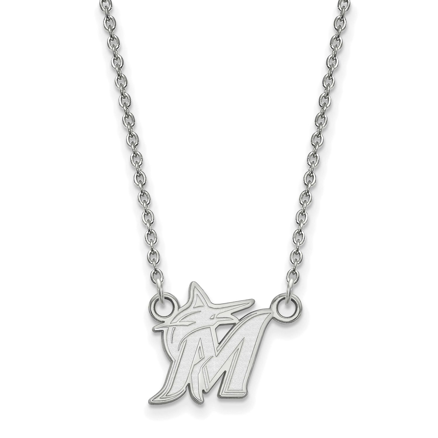 MLB Miami Marlins Letter M And Marlin Small Pendant 18 Inch Necklace 10k White Gold 1W008MIN-18, UP…